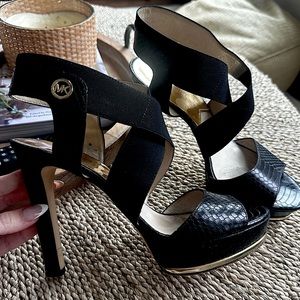 Michael Kors Black and Gold Platform High Heel Sandals